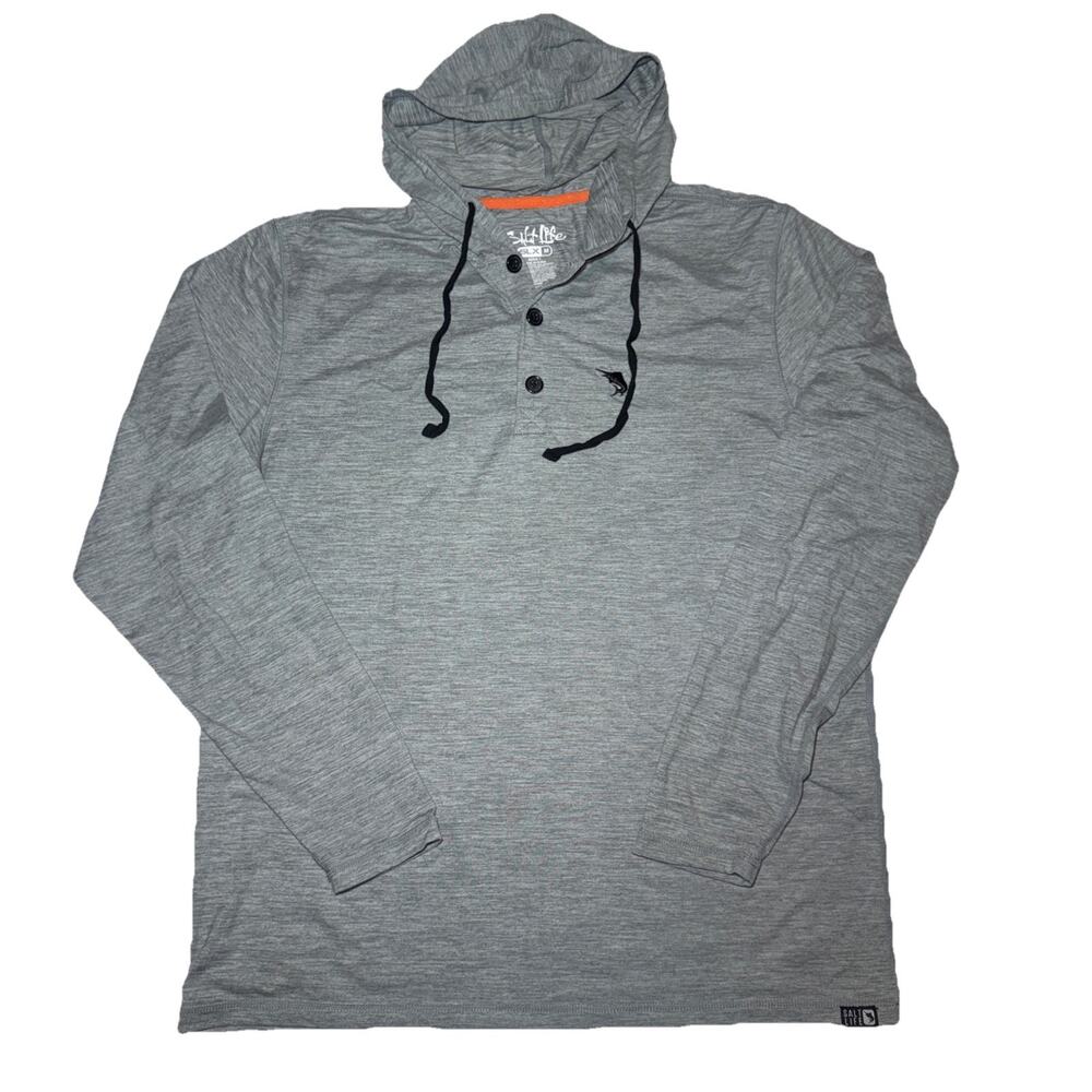 Salt Life SLX Size Medium Thin Pull Over With Hoodie Color Gray Long Sleeve
